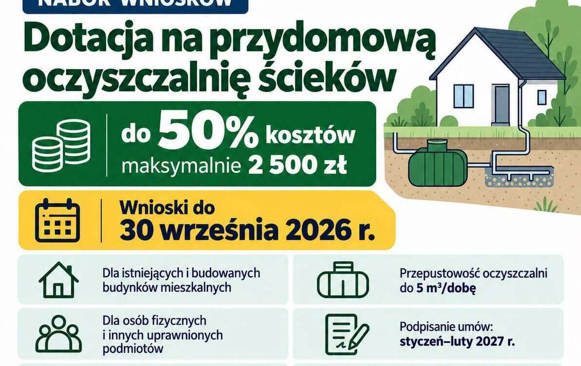 na zdjęciu informacja o naborze wniosków na przydomowe oczyszczalnie