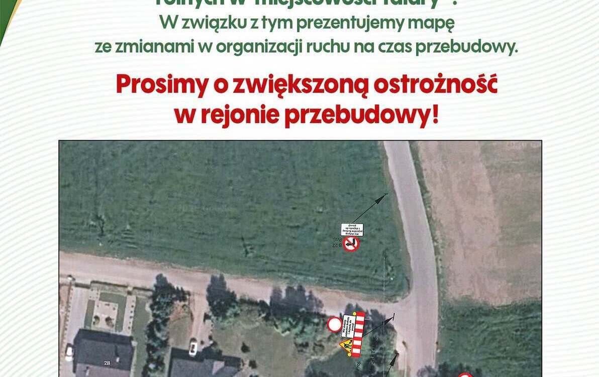 na zdjęciu mapa z przedstawionymi utrudnieniami w miejscowości Talary
