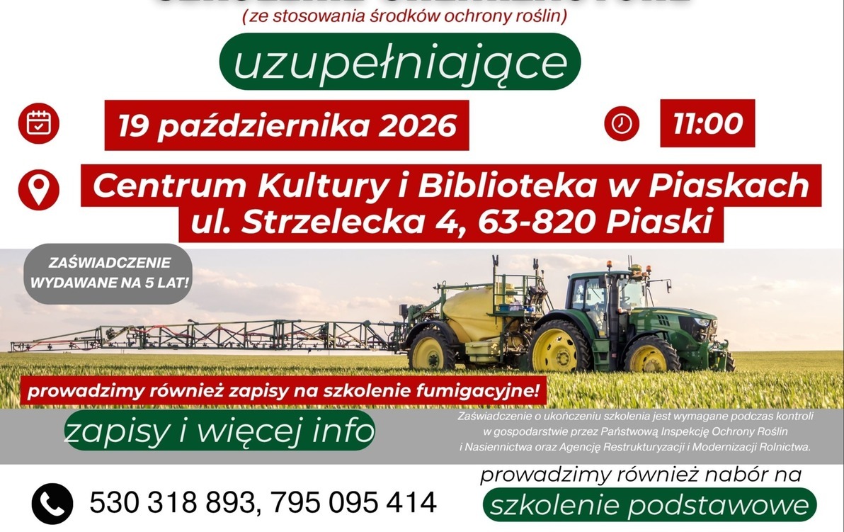 Plakat informujący o szkoleniu