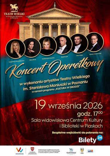 Plakat przedstawiający muzyk&oacute;w i zarys Teatru Wielkiego