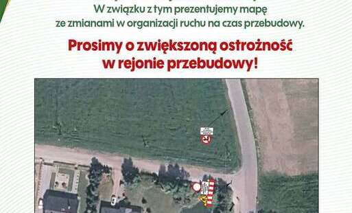 na zdjęciu mapa z przedstawionymi utrudnieniami w miejscowości Talary